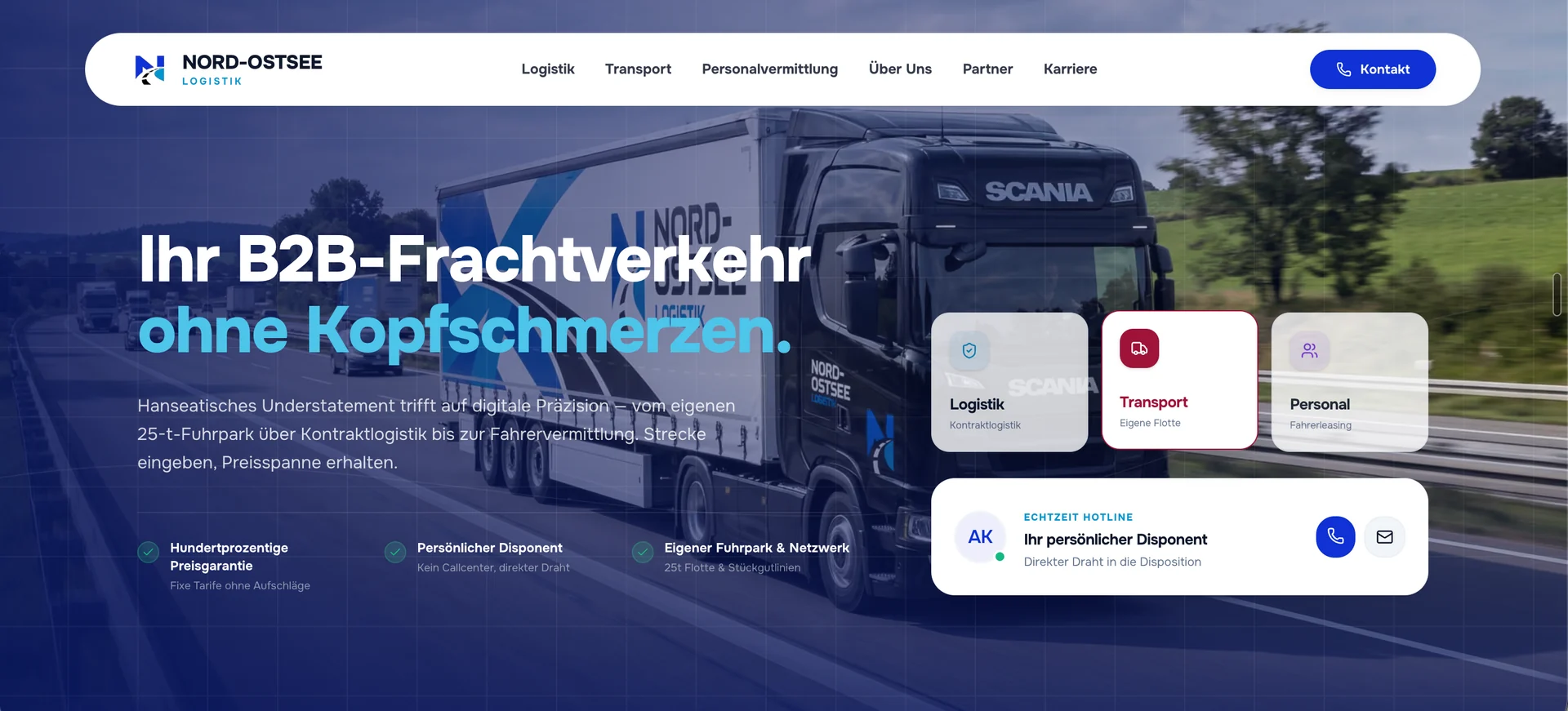 Nord-Ostsee Logistik website for transport, freight forwarding and personnel services